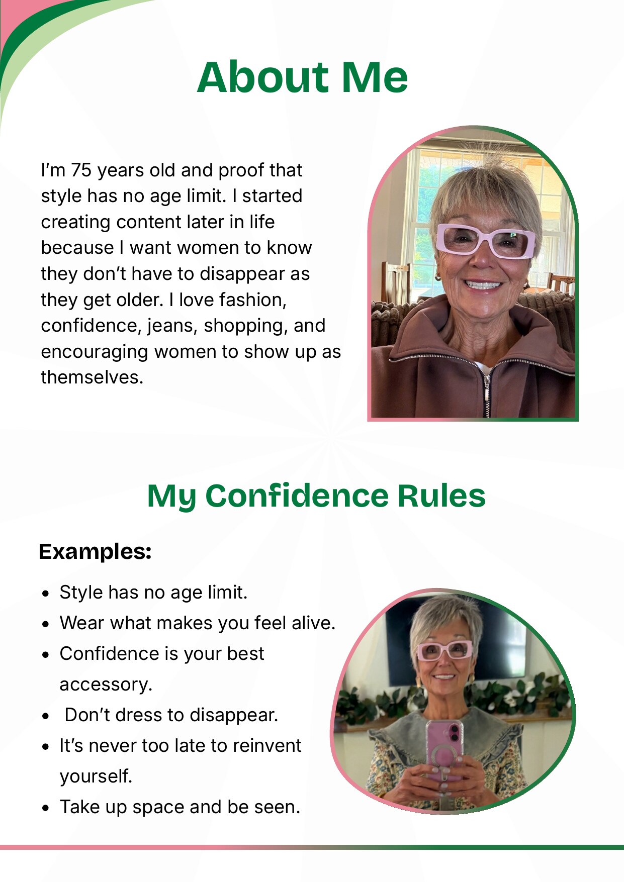 About Me and My Confidence Rules page